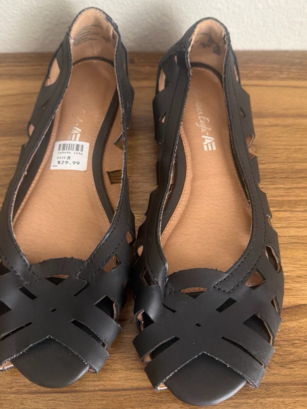 American Eagle Outfitters Black Cutout Leather Ballet Flats